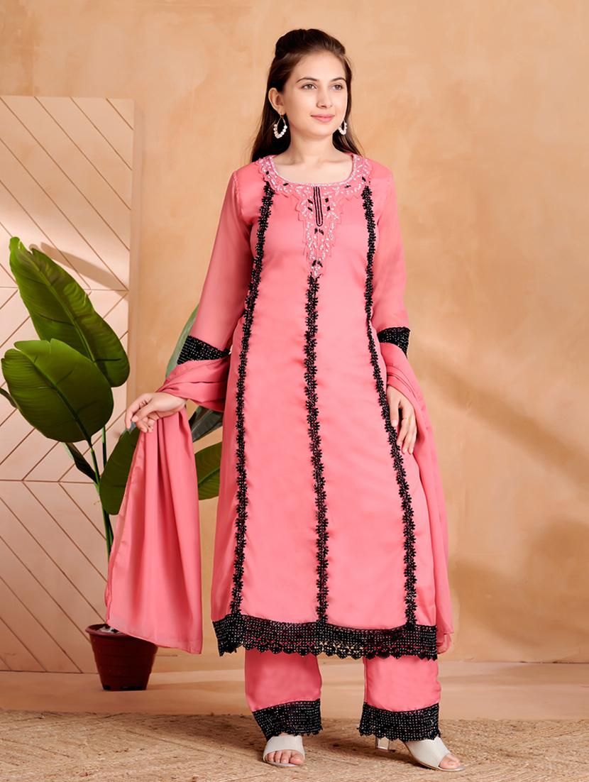 girls lace detailed three quarter sleeve suit set - 22012028 -  Zoom Image - 0