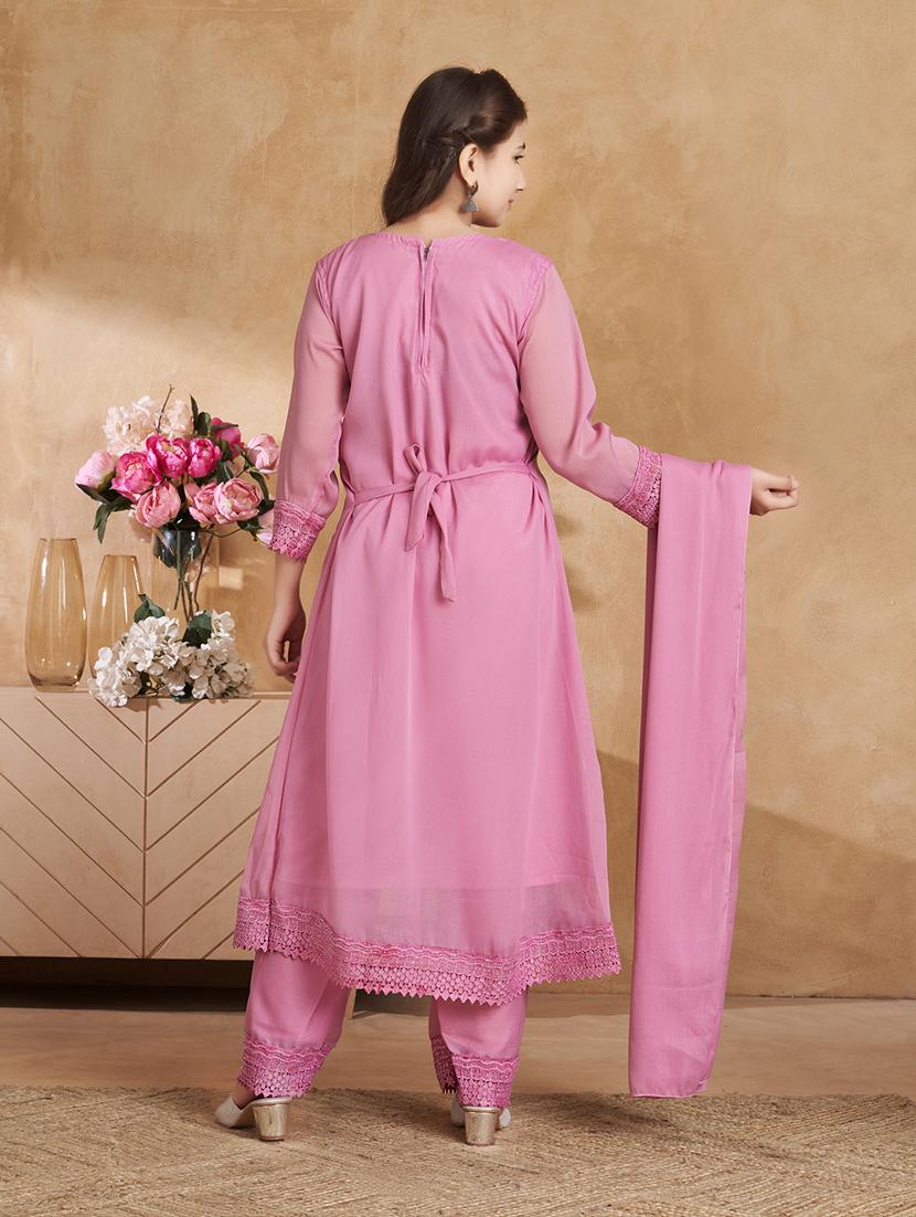 girls embroidered three quarter sleeve suit set - 22012029 - Standard Image - 3