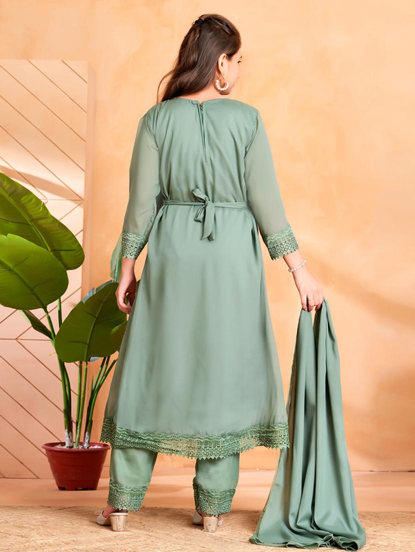 girls embroidered three quarter sleeve suit set - 22012030 - Standard Image - 3
