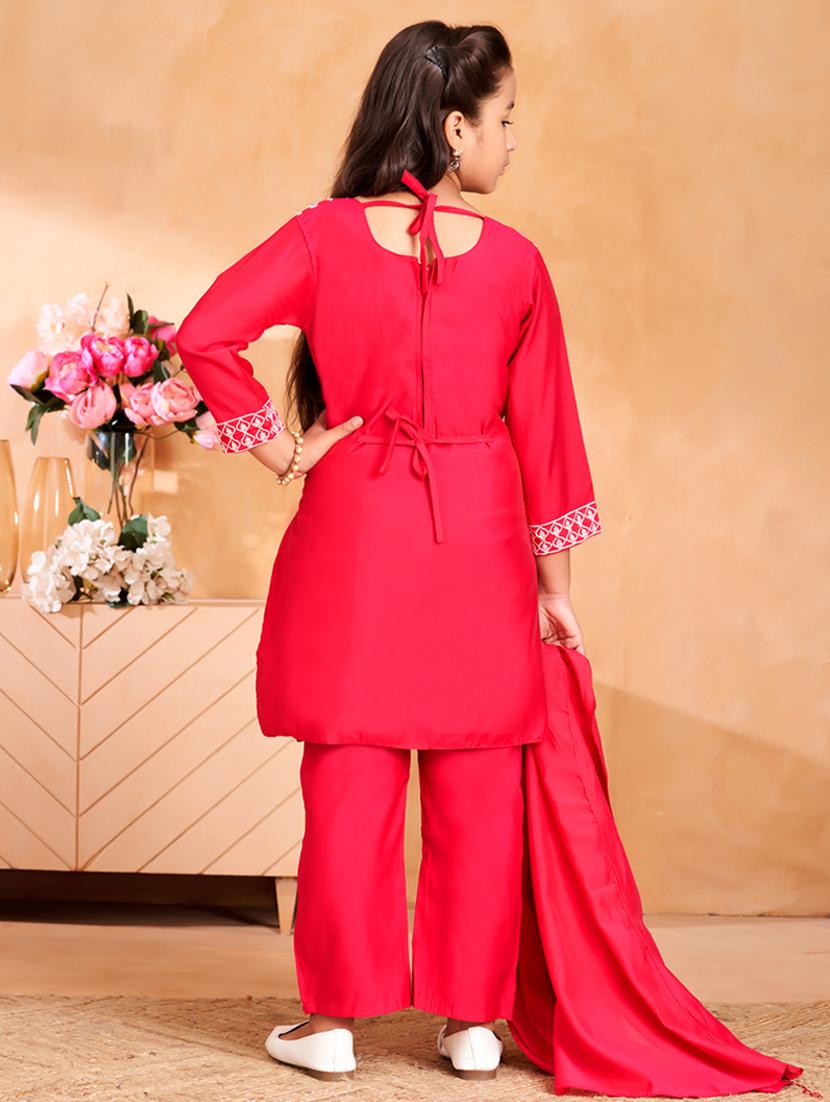 girls embroidered three quarter sleeve suit set - 22012032 - Standard Image - 3