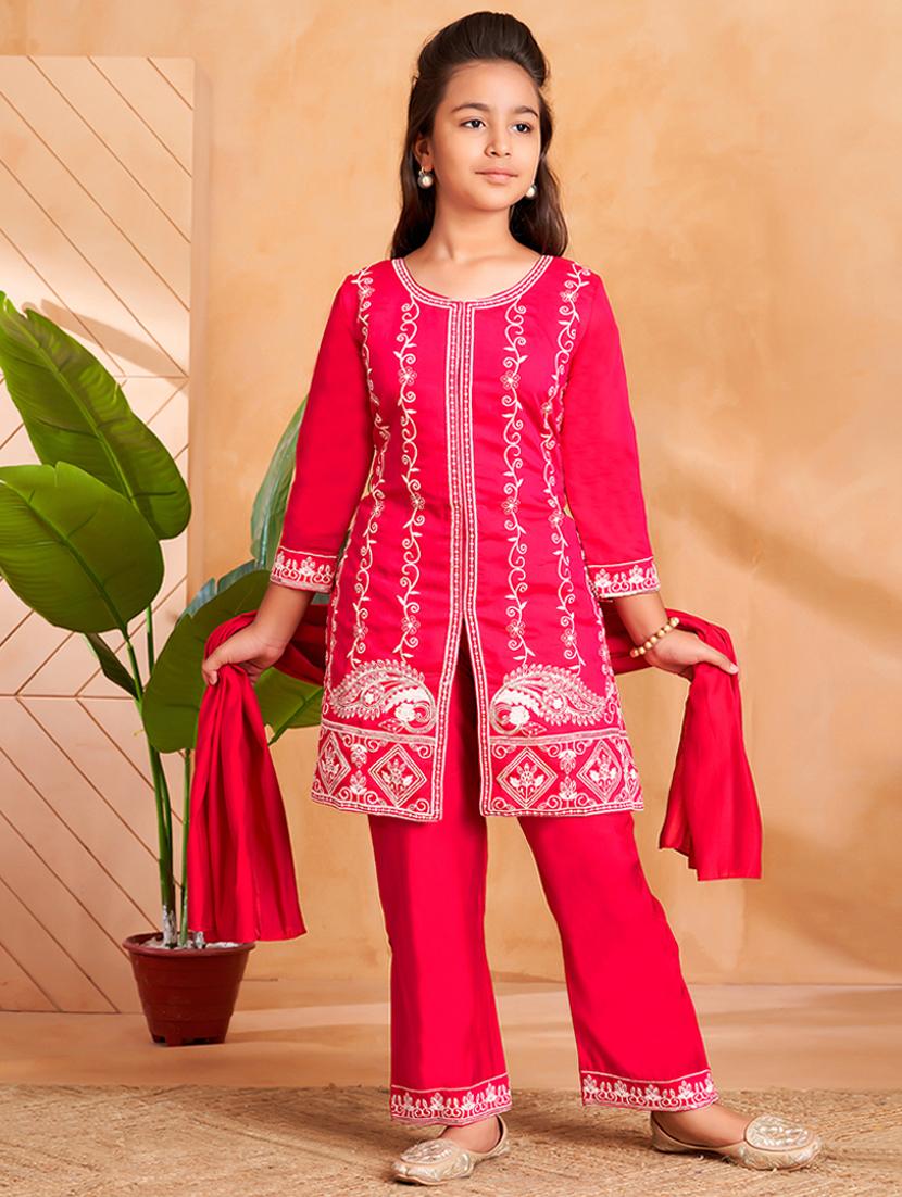 girls embroidered kurta and pant with dupatta - 22012035 - Zoom Image - 0