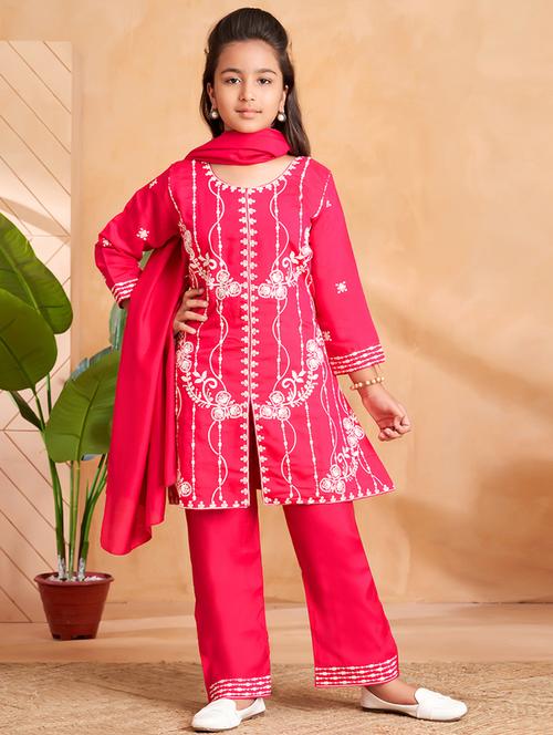 girls embroidered kurta and pant with dupatta - 22012036 - Standard Image - 0