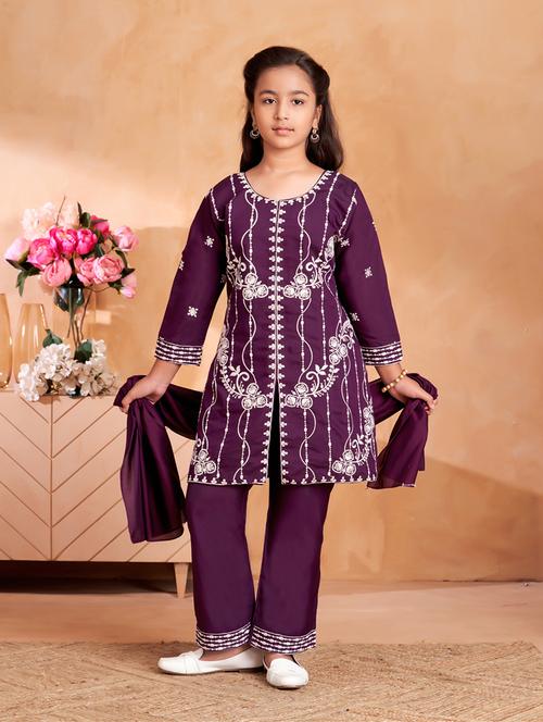 girls embroidered kurta and pant with dupatta  - 22012037 -  Standard Image - 0