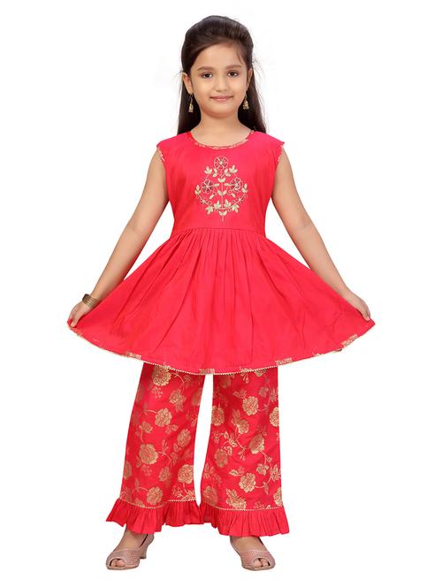 girls foil print kurta and sharara set - 22012038 - Standard Image - 0