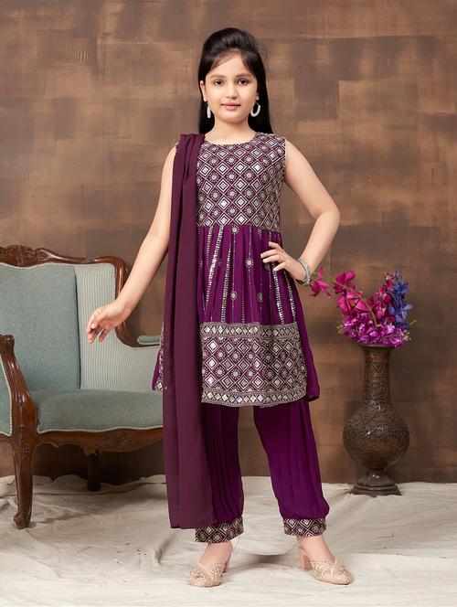 girls embroidered kurta and salwar with dupatta  - 22012040 -  Standard Image - 0