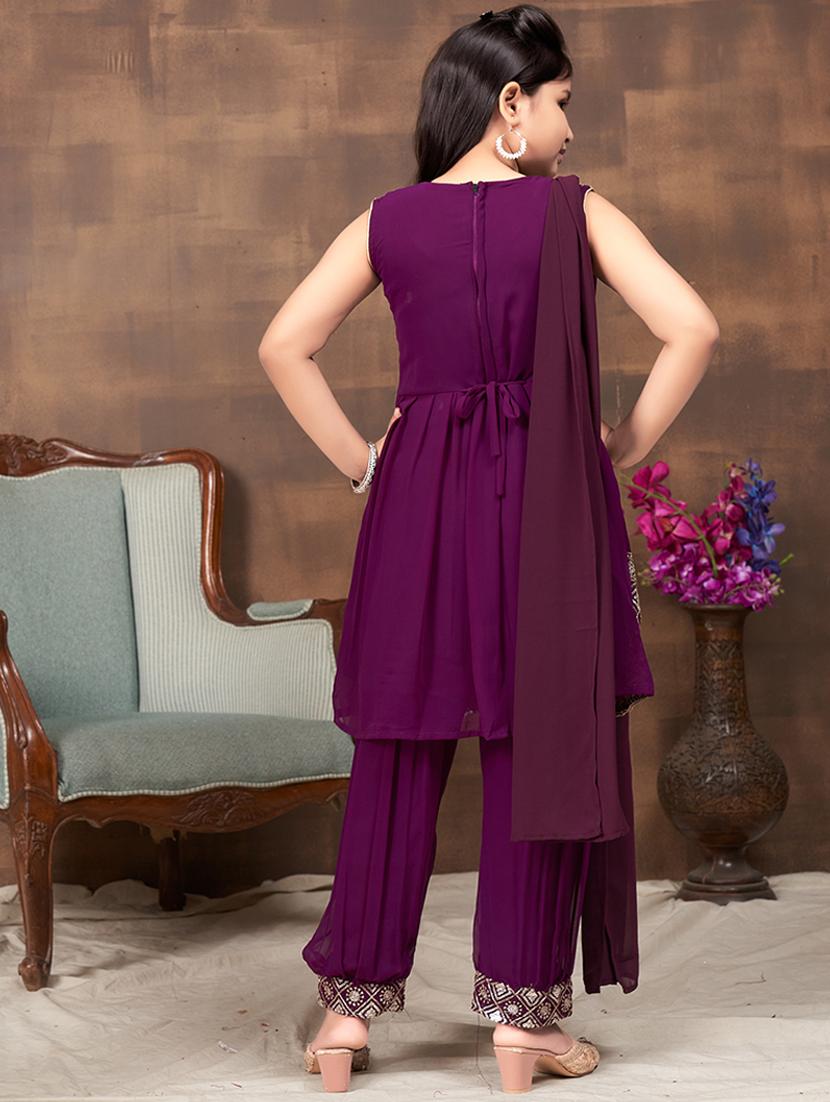 girls embroidered kurta and salwar with dupatta - 22012040 - Standard Image - 3