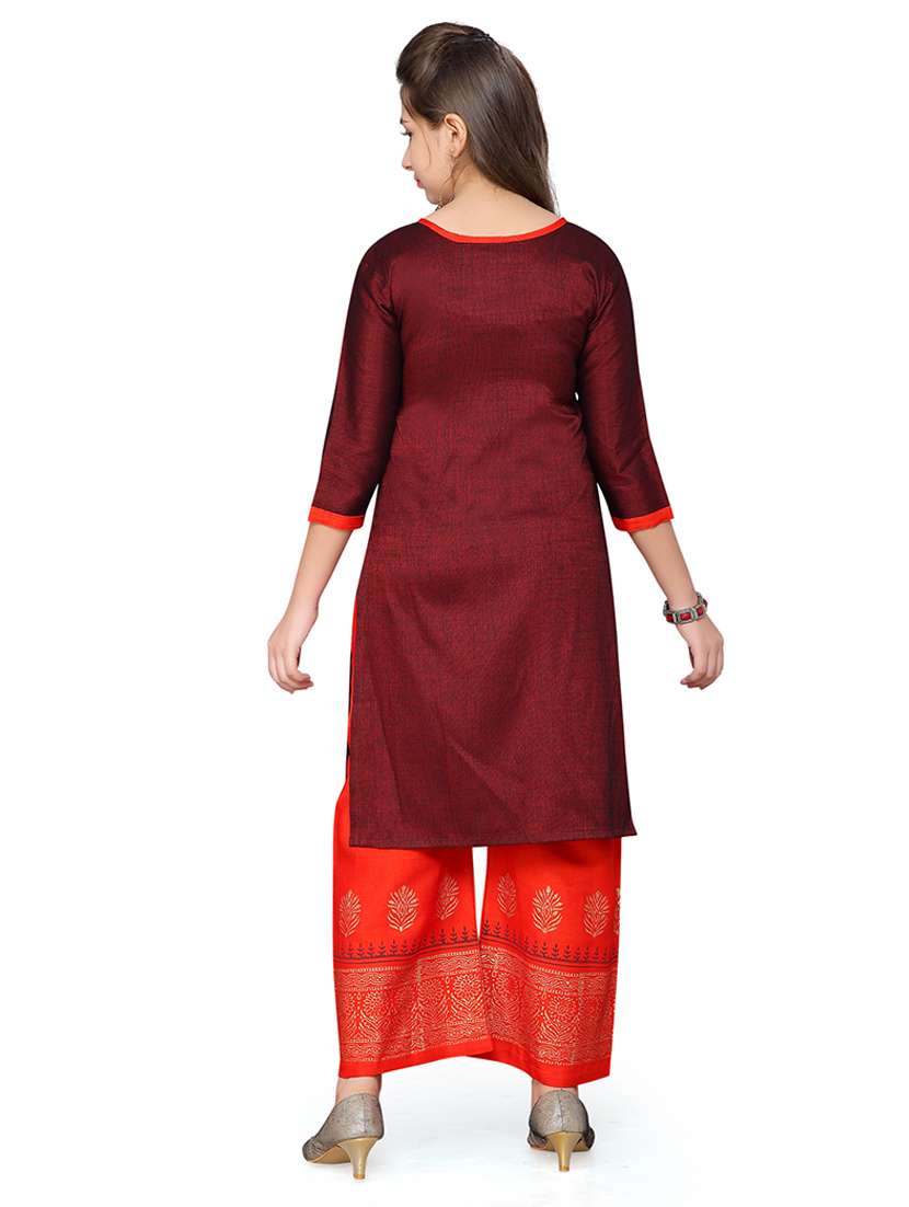 girls printed round neck kurta and palazzo set  - 22012043 -  Standard Image - 3