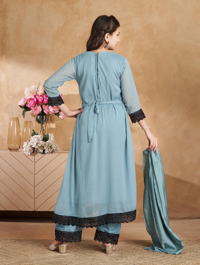 girls embroidered kurta and pant with dupatta - 22012045 - Standard Image - 3