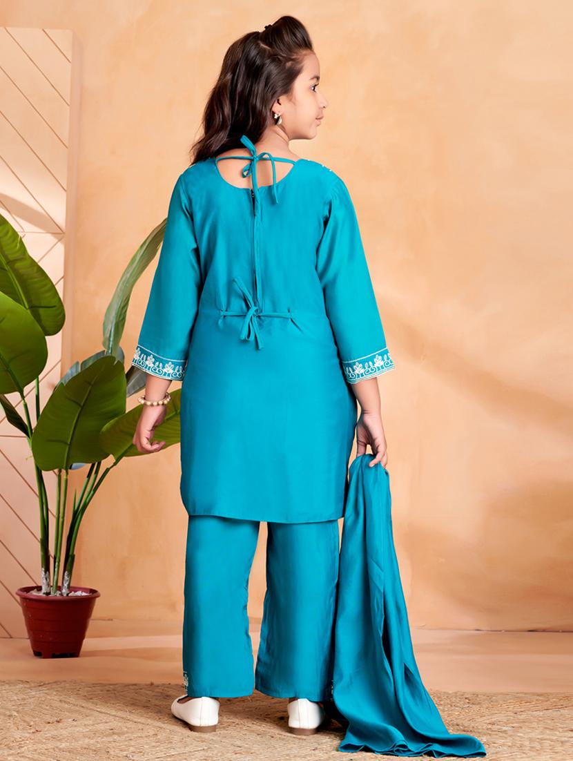 girls embroidered long sleeve kurta and pant set with dupataa - 22012047 - Standard Image - 3