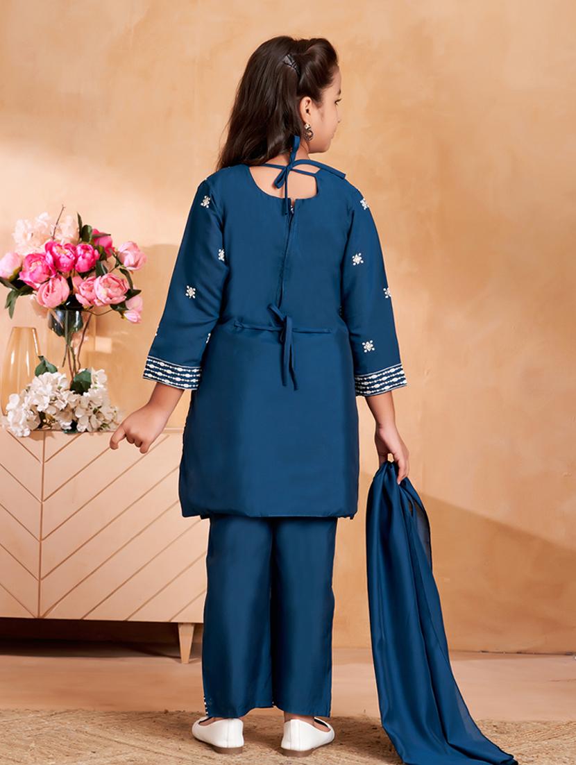 girls embroidered long sleeve kurta and pant set with dupataa - 22012048 - Standard Image - 3