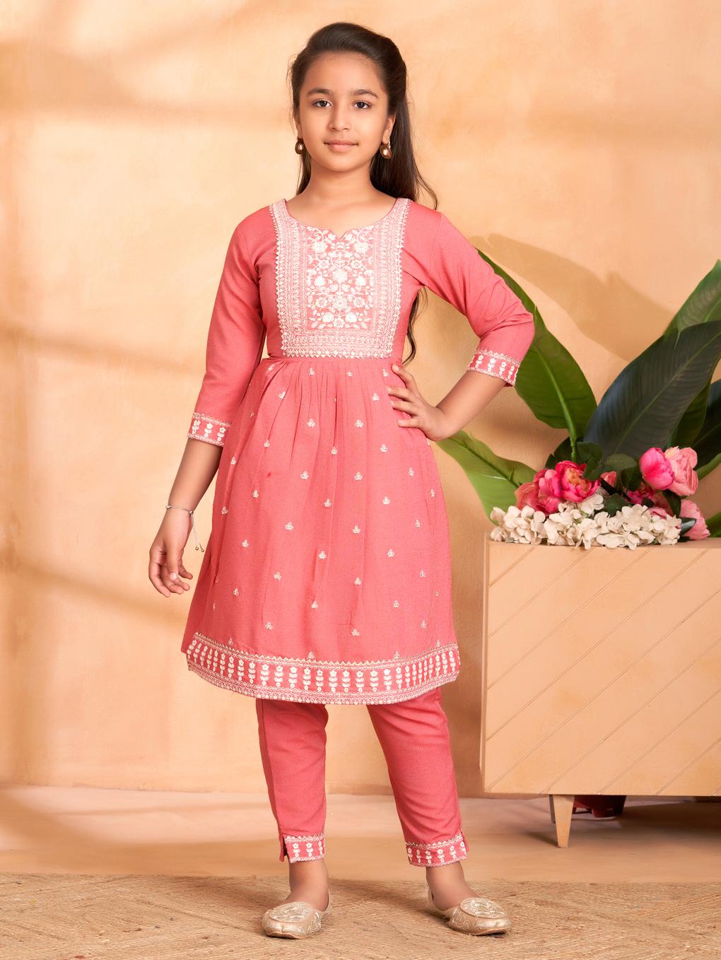 girls embroidered kurta and pant set - 22012053 -  Zoom Image - 0