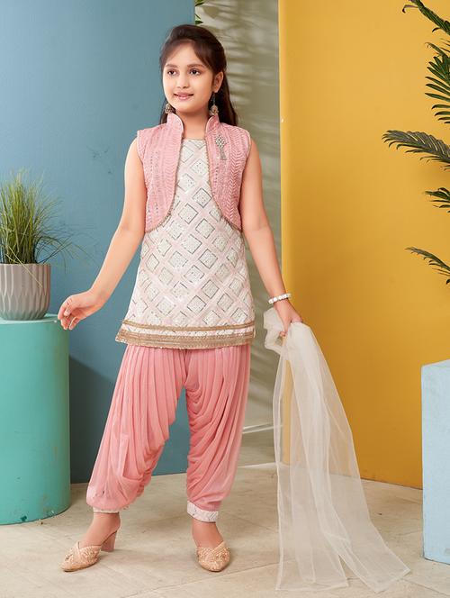 girls embroidered kurta and salwar with dupatta  - 22012055 -  Standard Image - 0