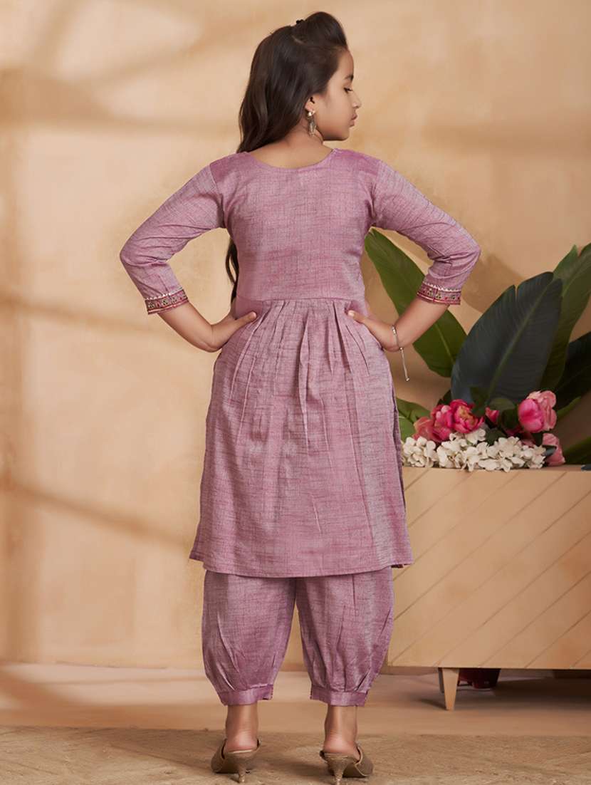 girls embroidered kurta and salwar set - 22012057 -  Standard Image - 3