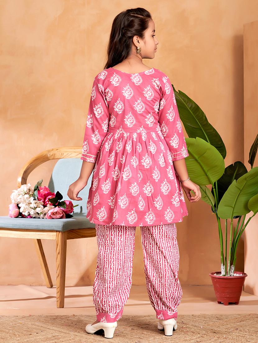 girls printed round neck kurta and salwar set - 22012058 - Standard Image - 3