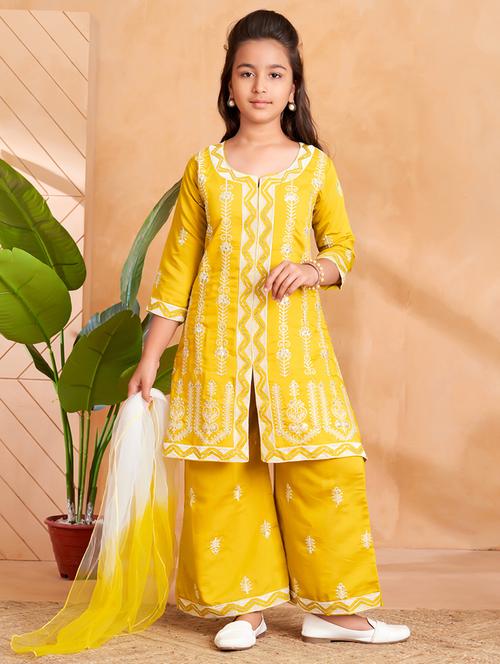 girls embroidered kurta and palazzo with dupatta  - 22012059 -  Standard Image - 0