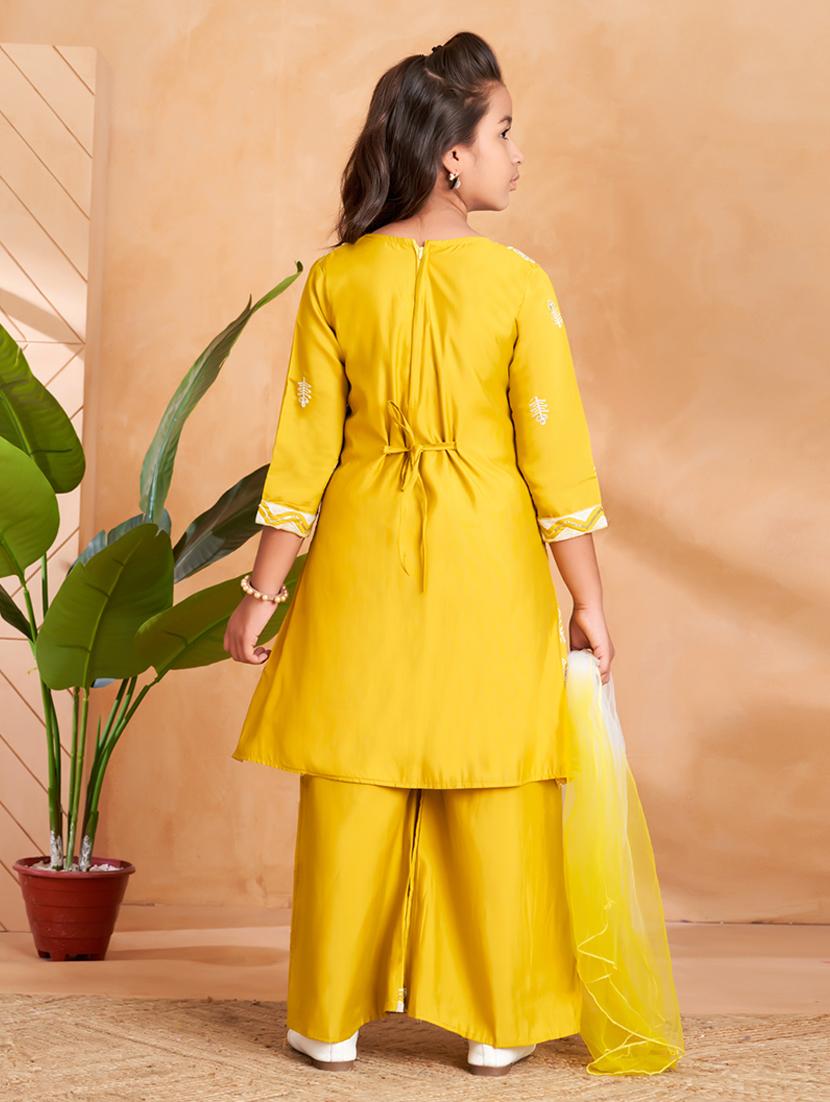 girls embroidered kurta and palazzo with dupatta - 22012059 - Standard Image - 3