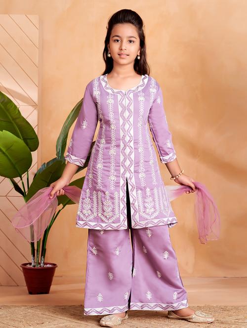 girls embroidered kurta and palazzo with dupatta  - 22012060 -  Standard Image - 0