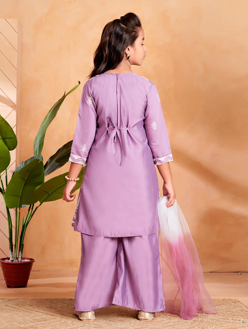 girls embroidered kurta and palazzo with dupatta - 22012060 - Standard Image - 3