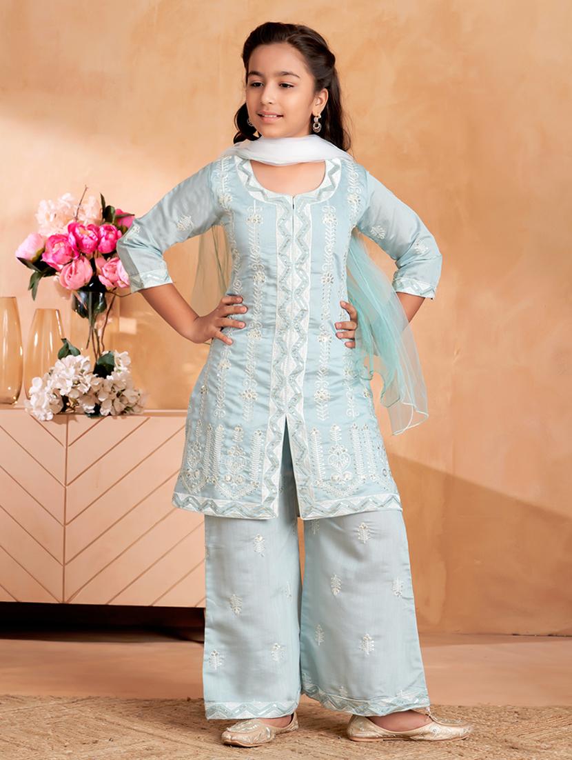 girls embroidered kurta and palazzo with dupatta  - 22012061 -  Zoom Image - 0