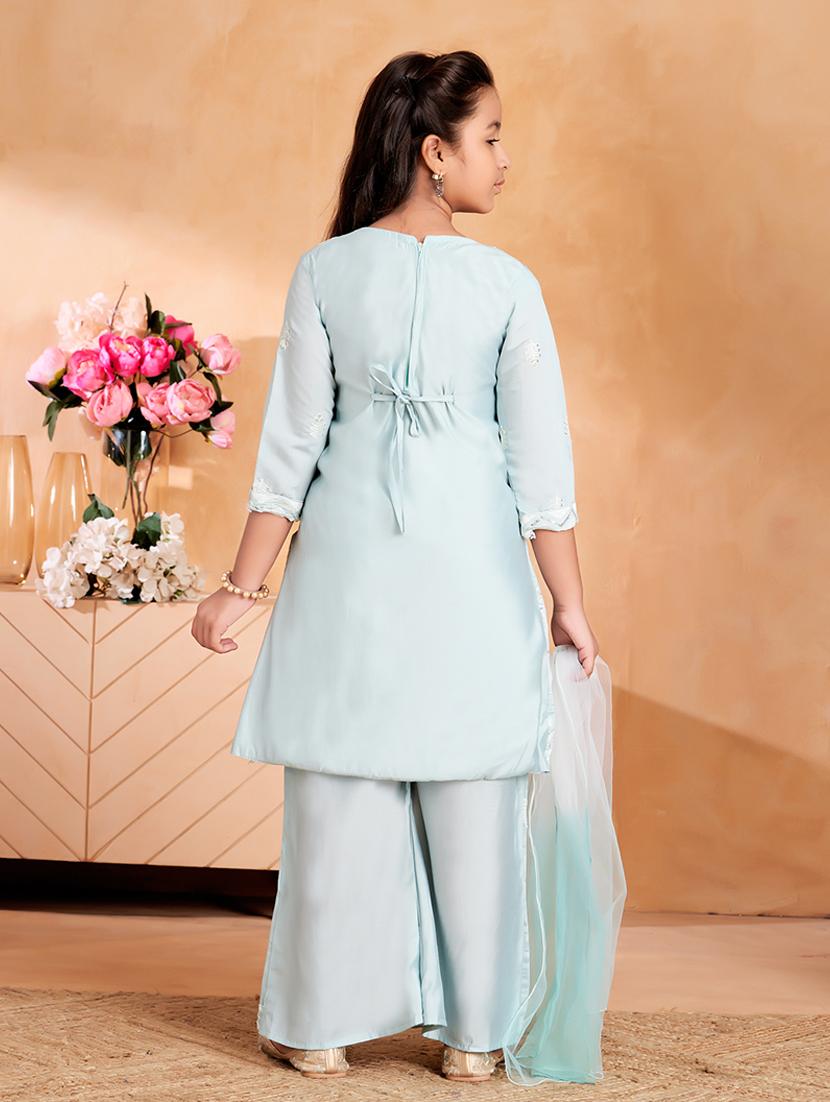 girls embroidered kurta and palazzo with dupatta - 22012061 - Standard Image - 3