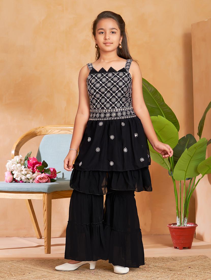girls embroidered kurta and sharara set - 22012062 -  Zoom Image - 0