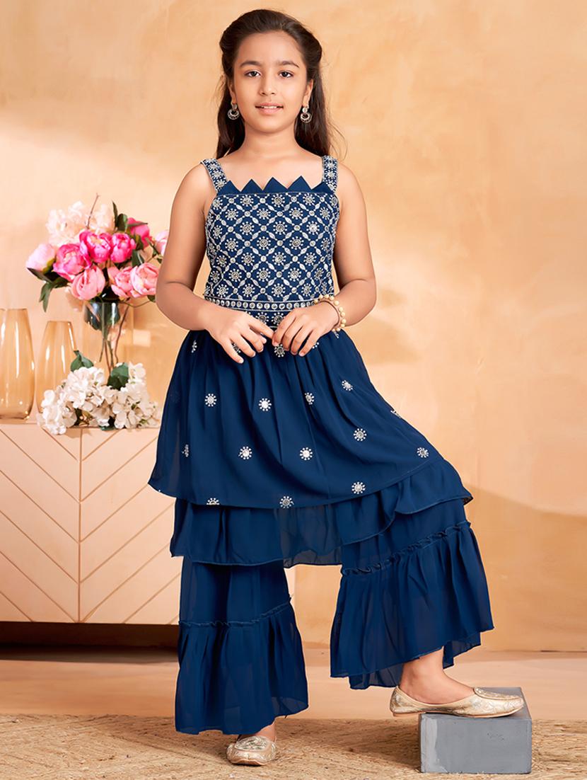 girls embroidered kurta and sharara set - 22012065 - Zoom Image - 0