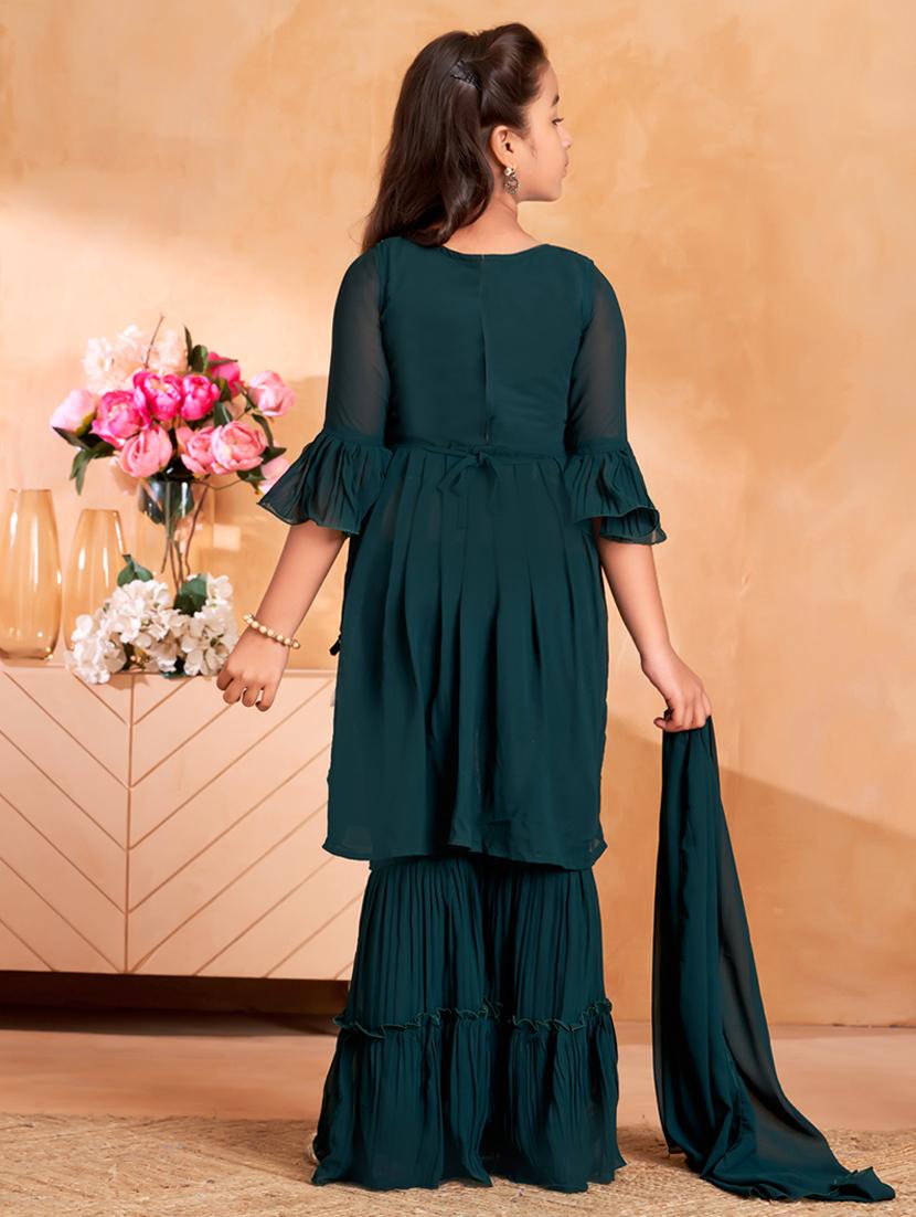 girls embroidered kurta and sharara set with dupatta - 22012066 - Standard Image - 3