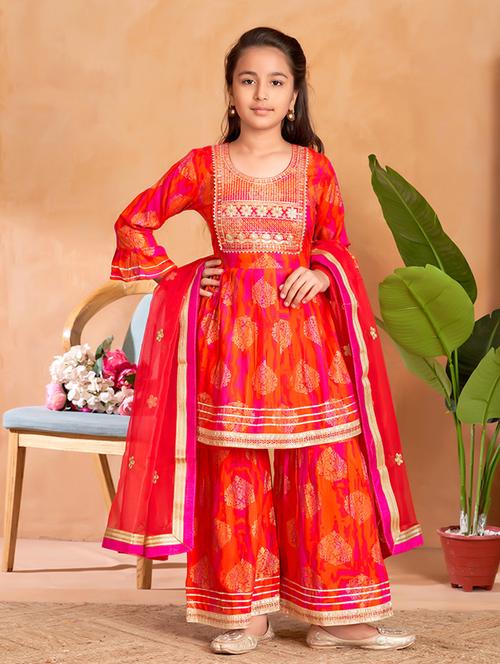 girls printed kurta and sharara set with dupatta - 22012069 -  Standard Image - 0