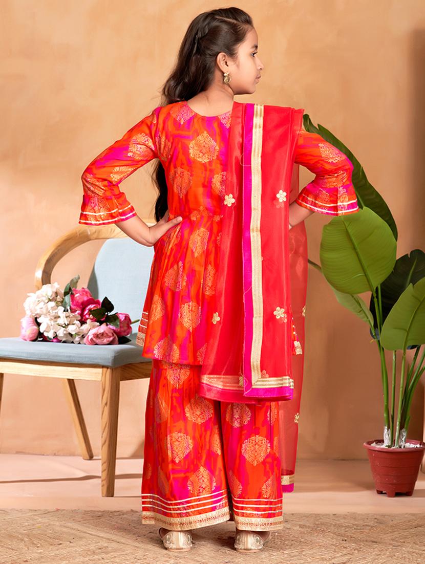 girls printed kurta and sharara set with dupatta - 22012069 - Standard Image - 3