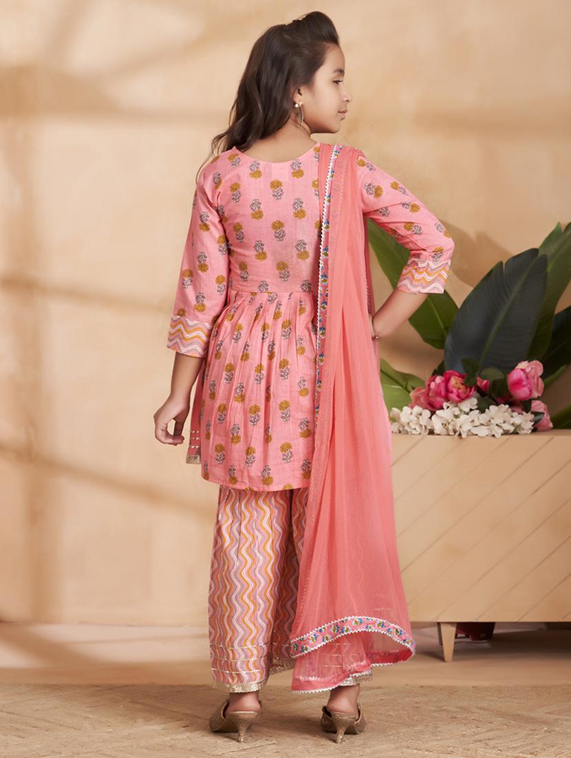 girls printed kurta and sharara with dupatta - 22012071 - Standard Image - 3
