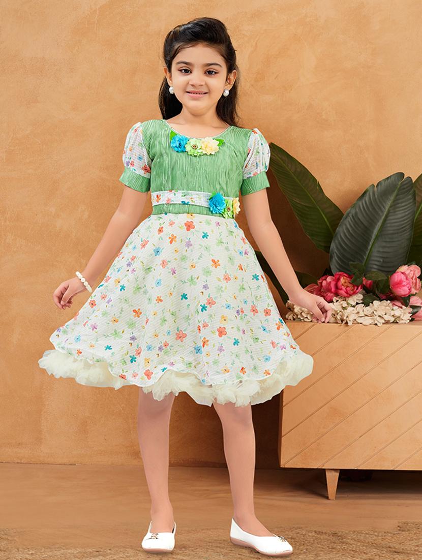 girls floral print puff sleeve fit & flare dress - 22012076 -  Zoom Image - 0