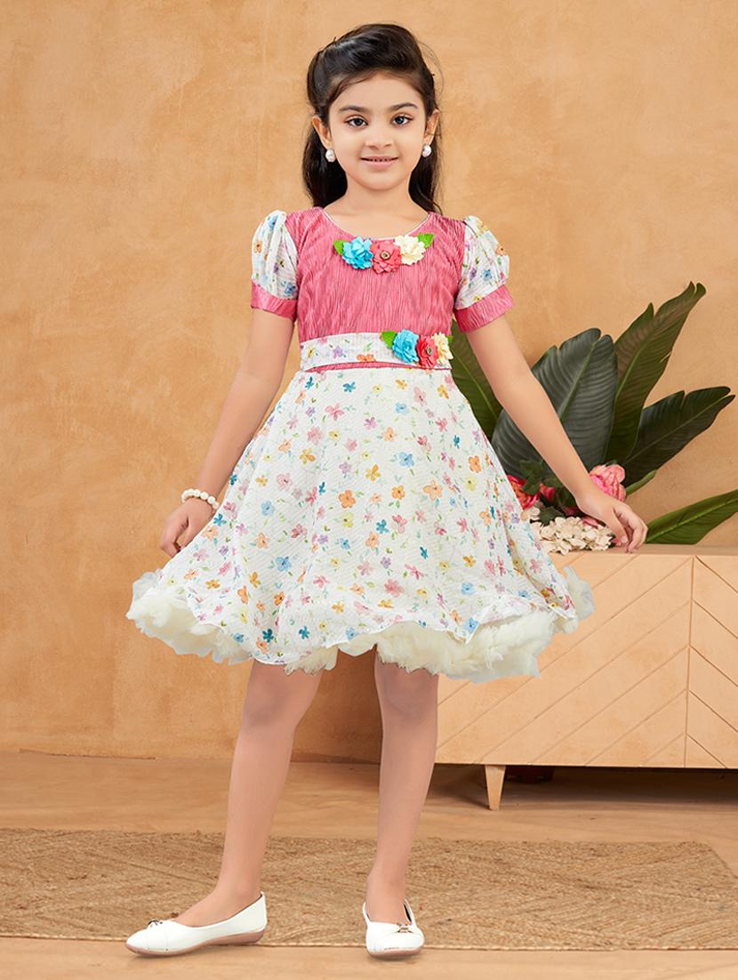 girls floral print puff sleeve fit & flare dress - 22012077 -  Zoom Image - 0