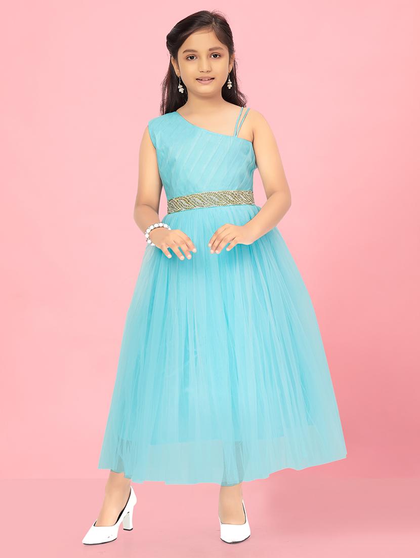 girls solid single shoulder fit & flare maxi dress - 22012081 -  Zoom Image - 0