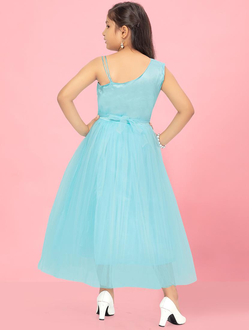 girls solid single shoulder fit & flare maxi dress - 22012081 - Standard Image - 3