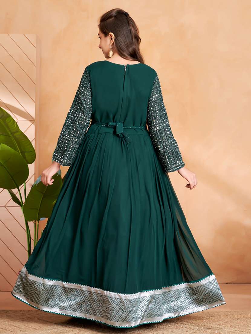 girls embroidered long sleeve fit & flare gown - 22012085 -  Standard Image - 3