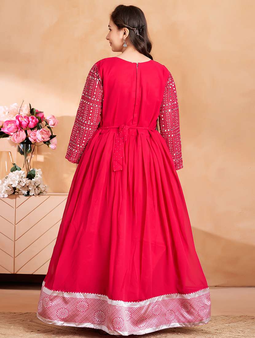 girls embroidered long sleeve fit & flare gown - 22012087 -  Standard Image - 3