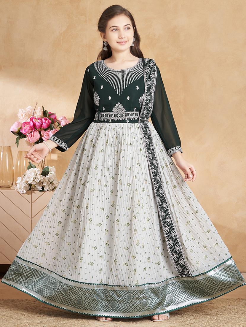 girls embroidered long sleeve fit & flare gown - 22012088 -  Zoom Image - 0