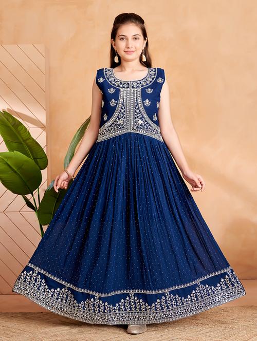 girls embroidered sleeveless fit & flare gown - 22012092 -  Standard Image - 0