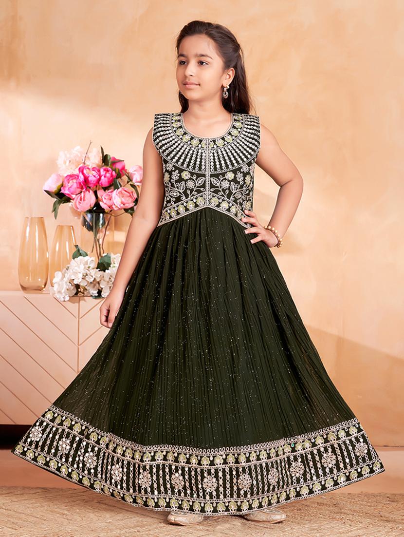 girls embroidered sleeveless fit & flare gown - 22012094 -  Zoom Image - 0