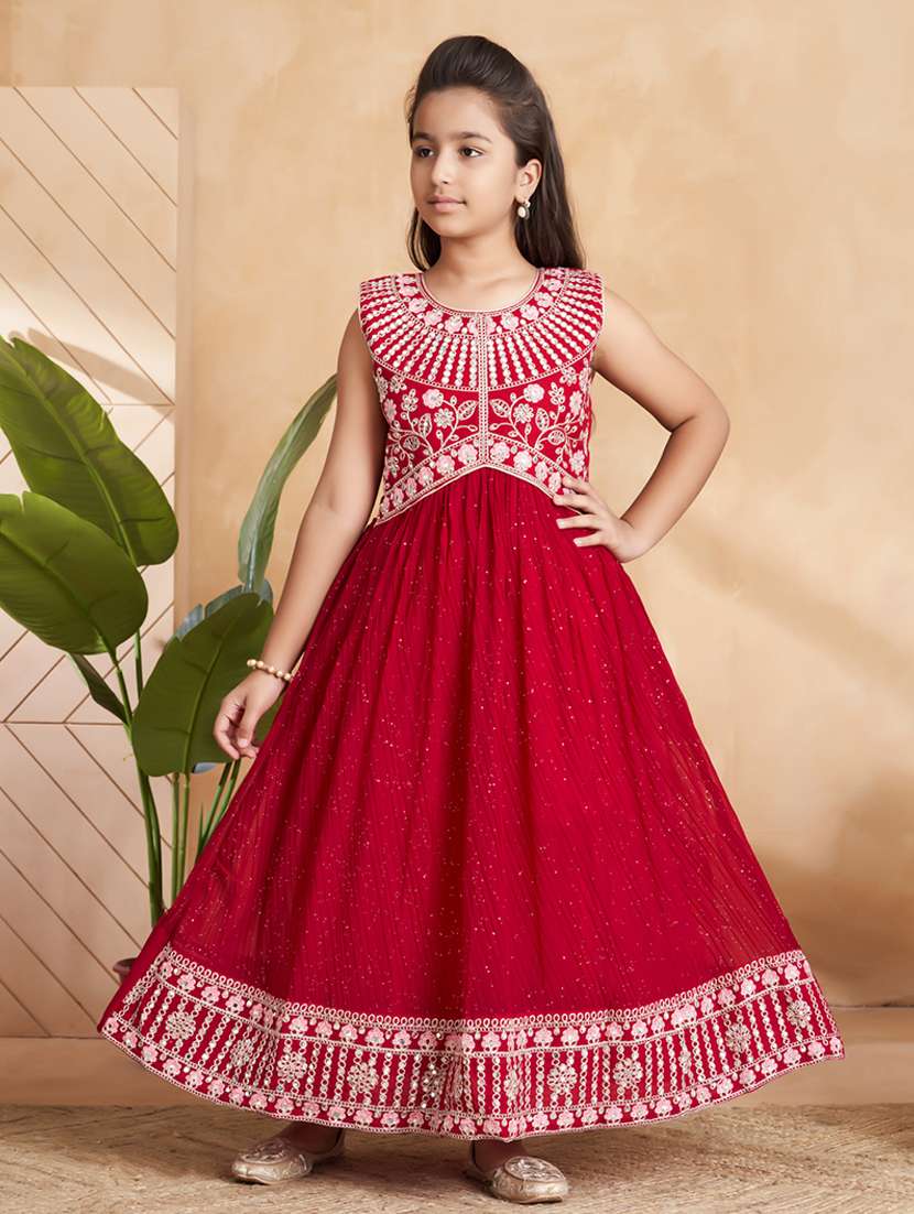 girls embroidered sleeveless fit & flare gown - 22012095 - Zoom Image - 0