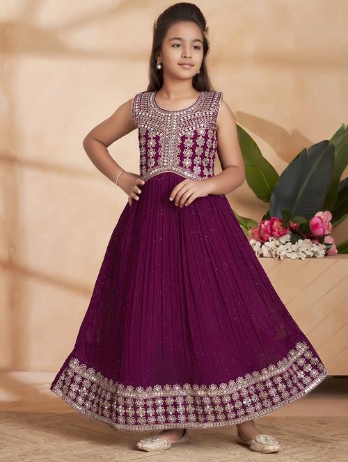 girls embroidered sleeveless fit & flare gown - 22012096 -  Standard Image - 0