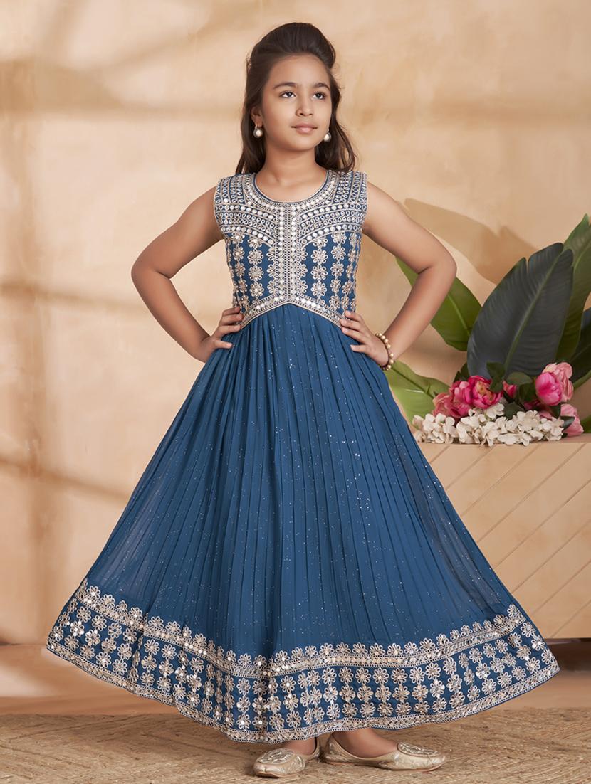 girls embroidered sleeveless fit & flare gown - 22012097 -  Zoom Image - 0