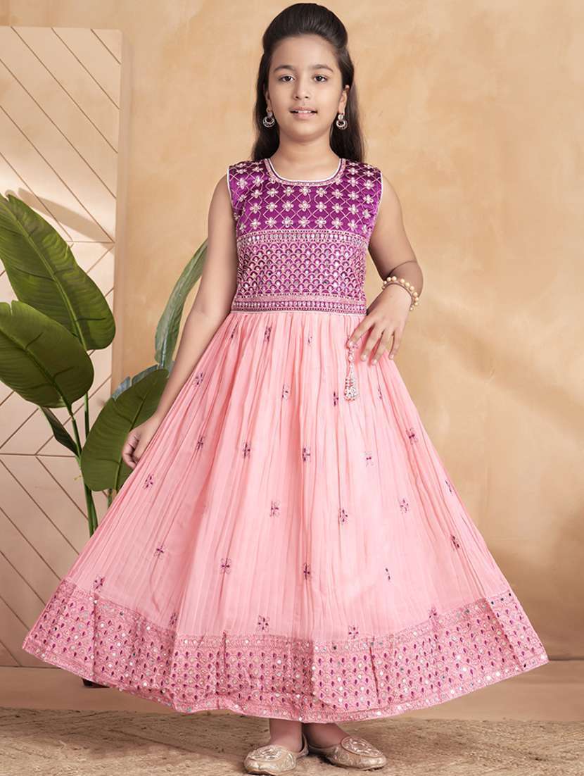 girls embroidered sleeveless fit & flare gown