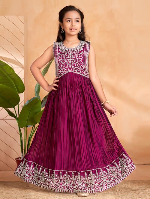 girls embroidered sleeveless fit & flare gown - 22012102 -  Standard Image - 0