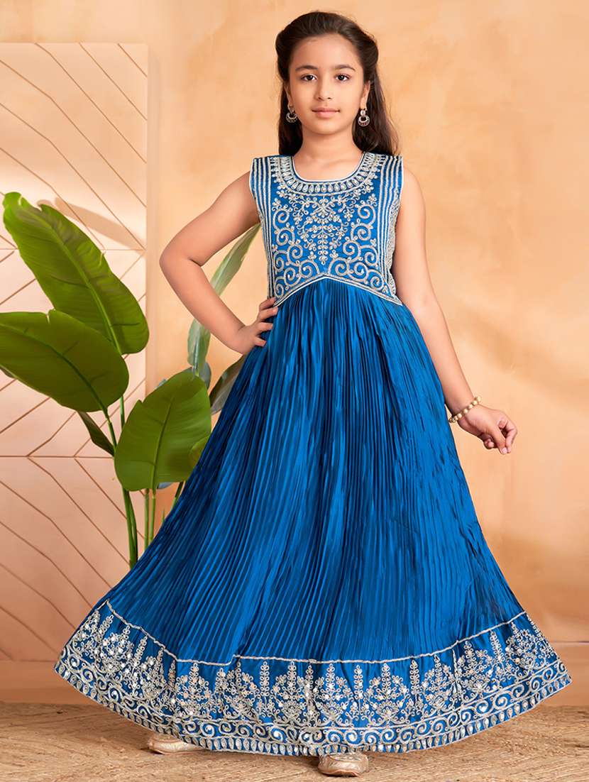 girls embroidered sleeveless fit & flare gown