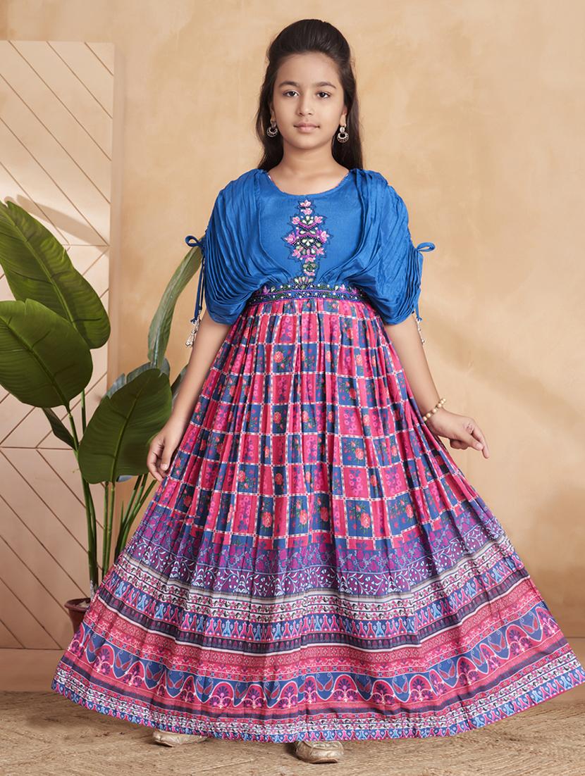 girls printed short sleeves fit & flare gown - 22012106 - Zoom Image - 0