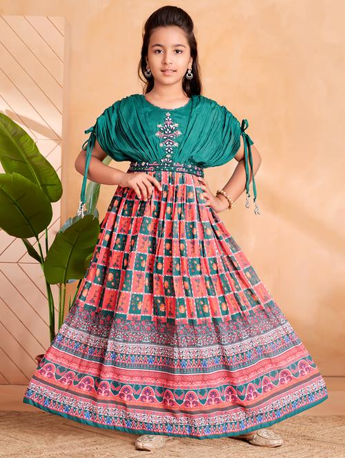 girls printed short sleeves fit & flare gown - 22012107 - Standard Image - 0