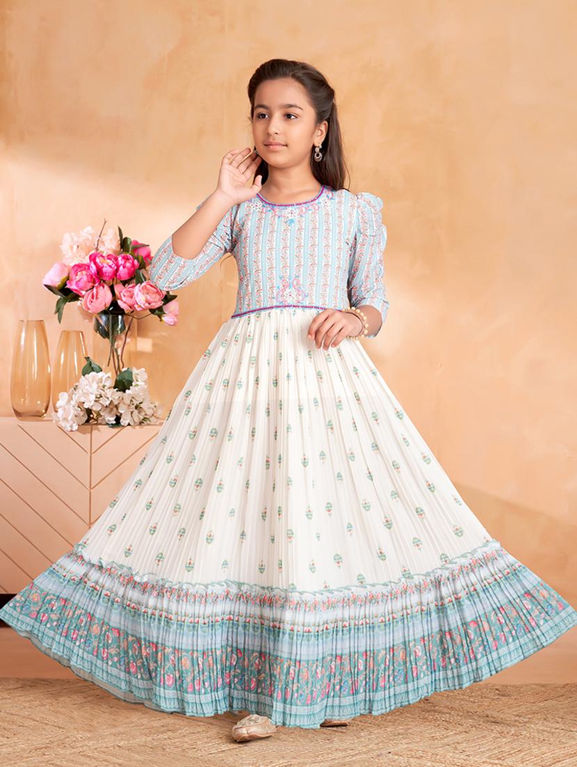 girls printed puff sleeves tiered gown - 22012109 - Zoom Image - 0
