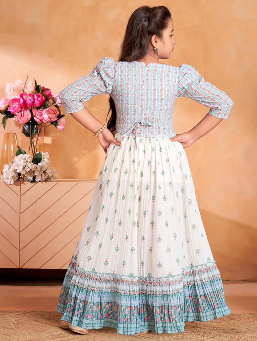 girls printed puff sleeves tiered gown - 22012109 - Standard Image - 3