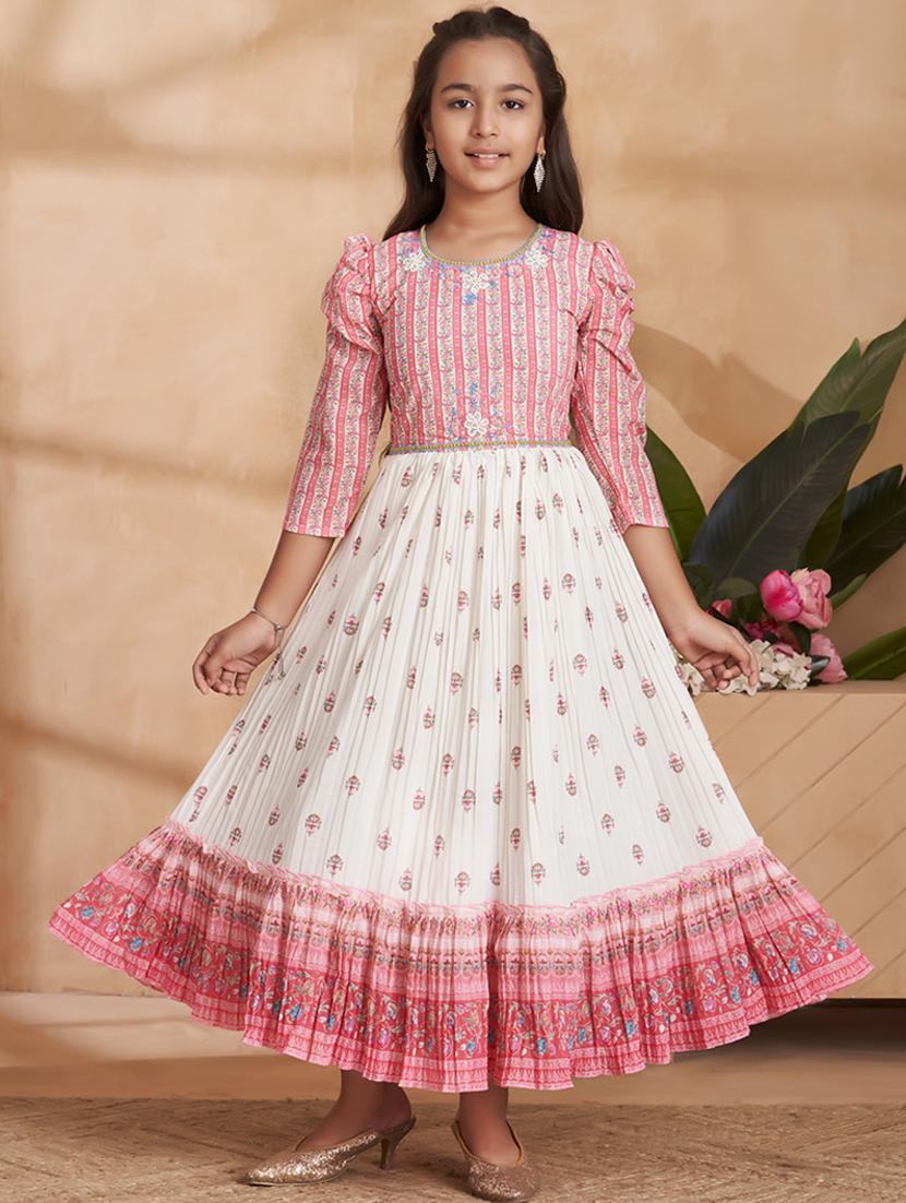 girls printed puff sleeves tiered gown - 22012111 -  Zoom Image - 0